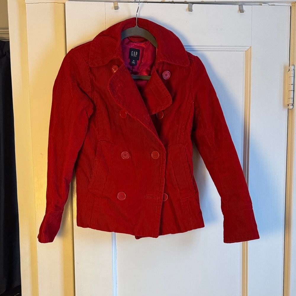 GAP Y2K Vibrant Red Corduroy Jacket with Pink Lining, sz. XS EUC